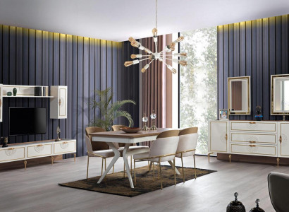 Esszimmer Essgruppe Set Tisch 4x Stühle Anrichte 2x Spiegel 8tlg neu